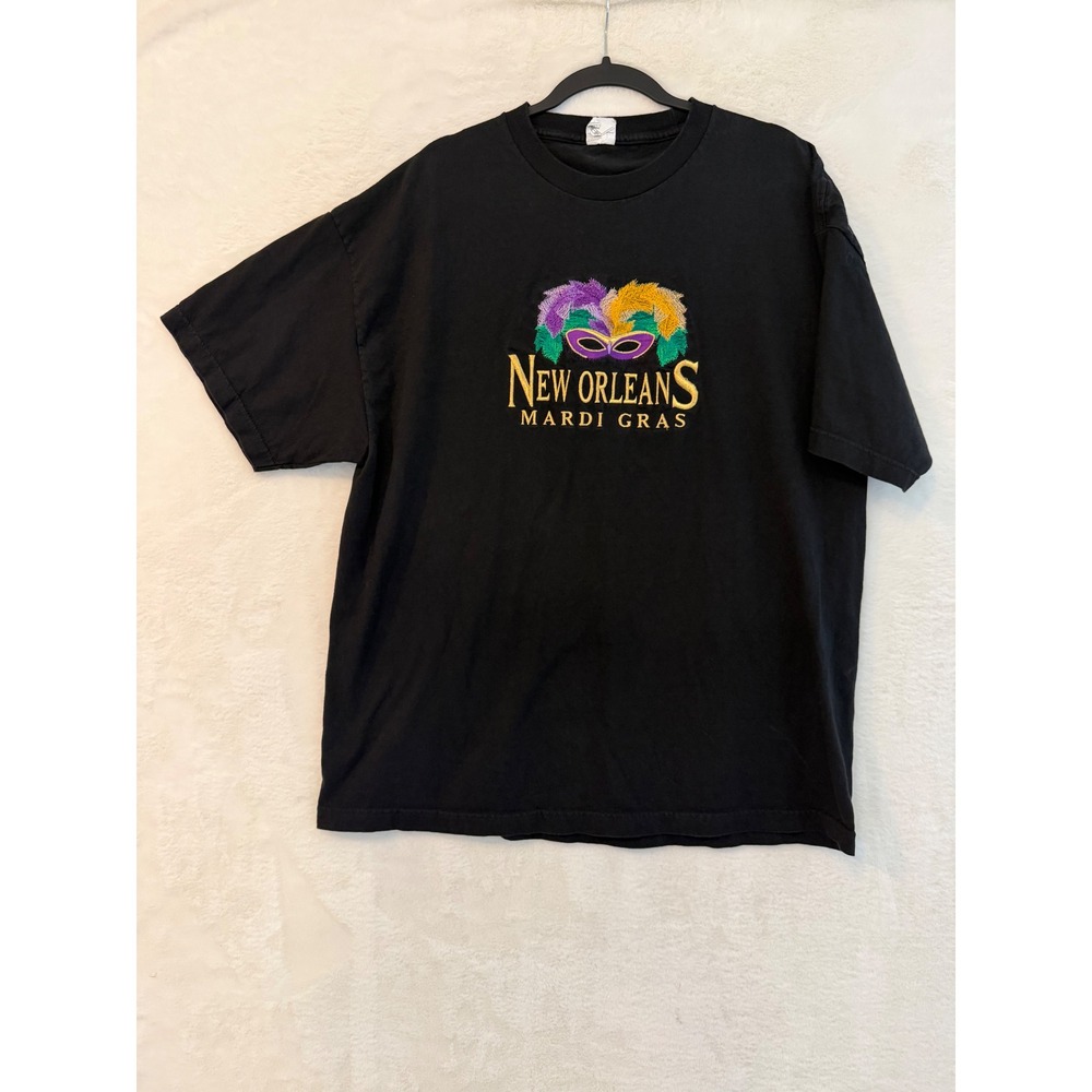 Alstyle New Orleans Mardi Gras T-Shirt Mens 2XL Black Embroidered Mask Souvenir